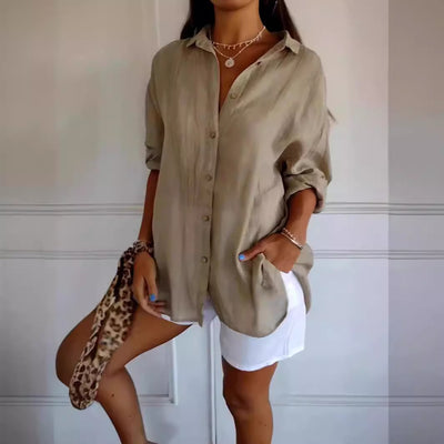 Pleated Elegance Lapel Shirt