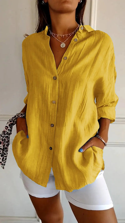 Pleated Elegance Lapel Shirt