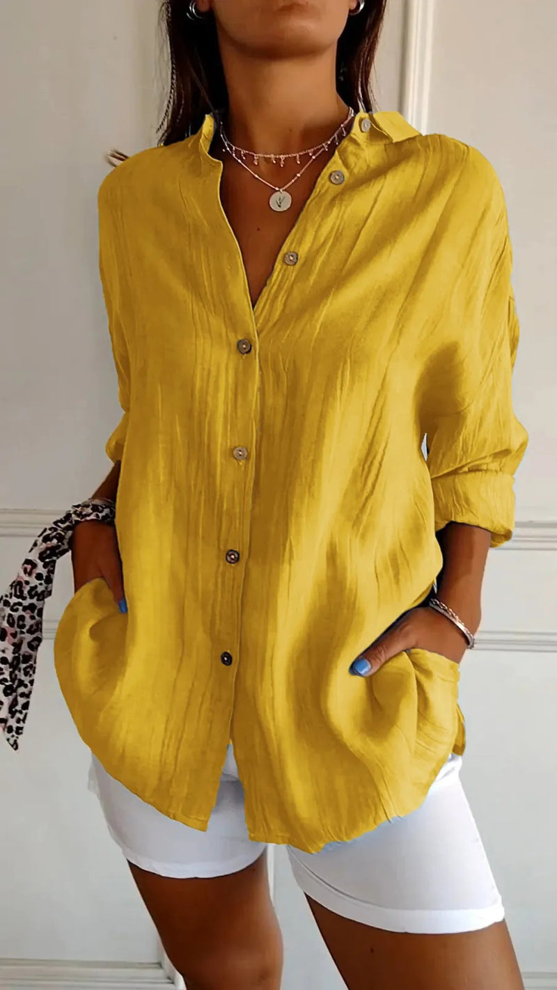 Pleated Elegance Lapel Shirt