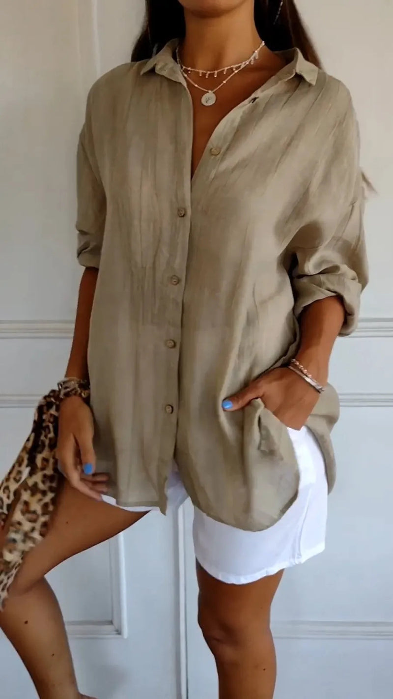 Pleated Elegance Lapel Shirt