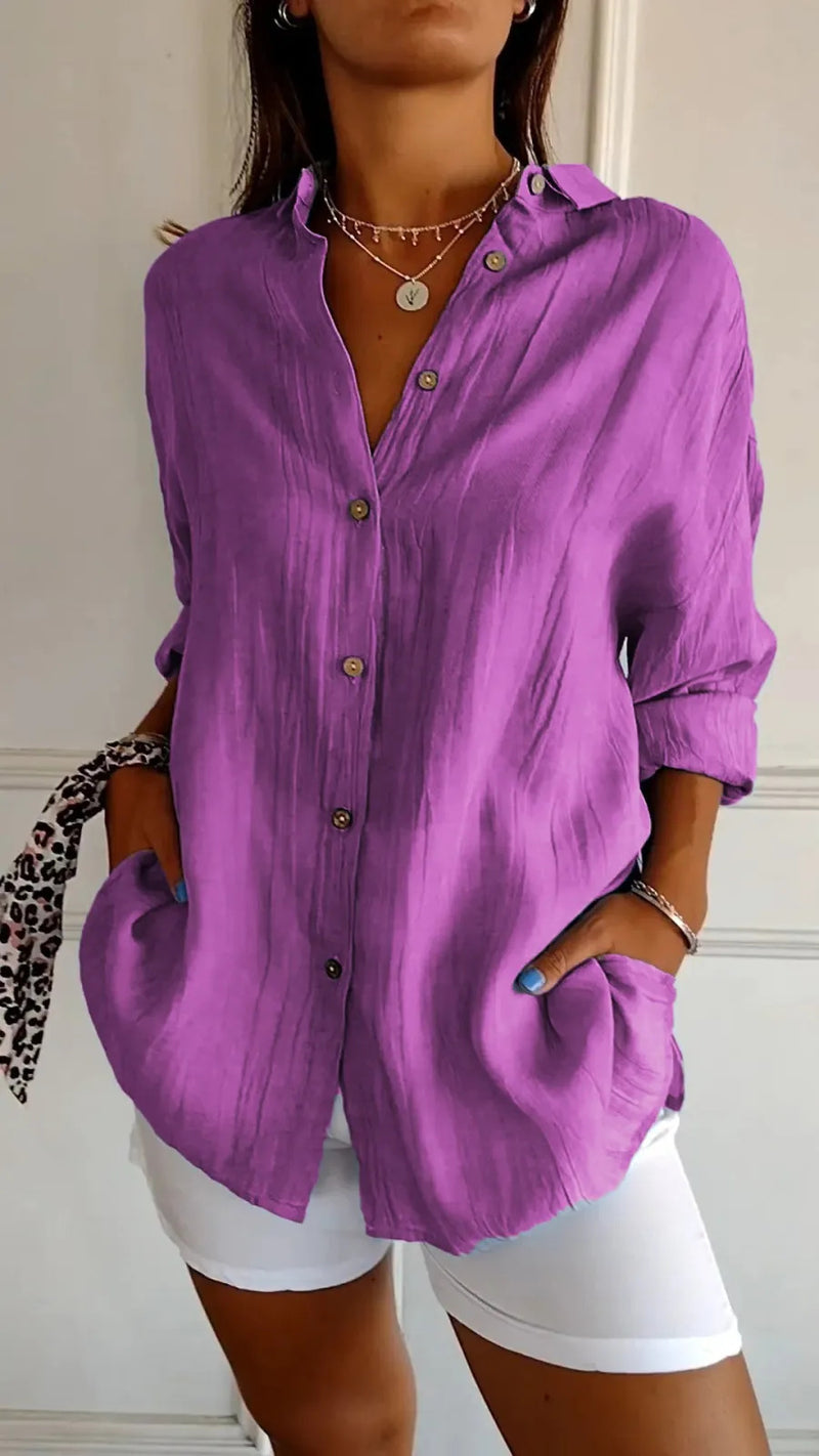 Pleated Elegance Lapel Shirt