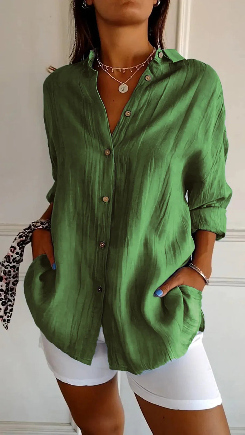 Pleated Elegance Lapel Shirt