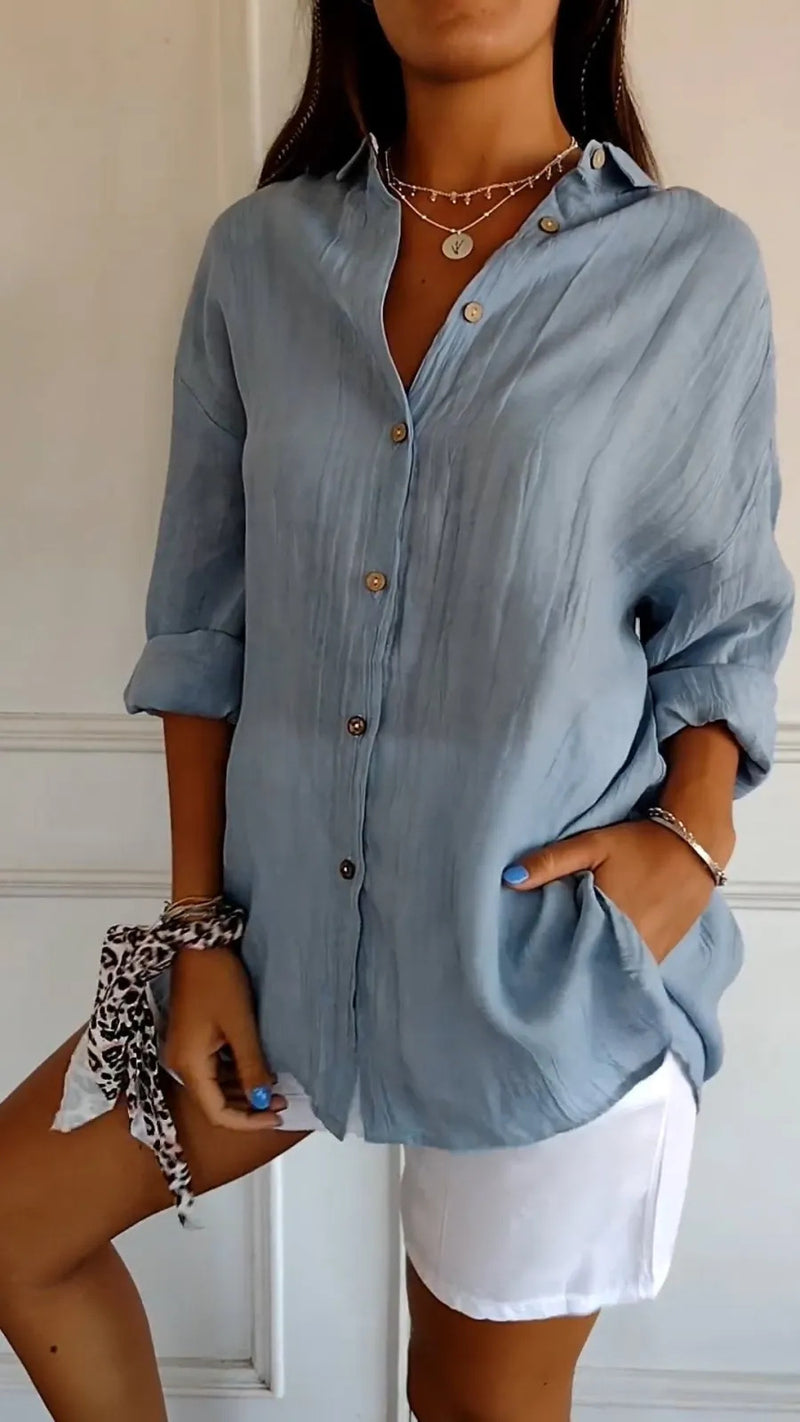Pleated Elegance Lapel Shirt