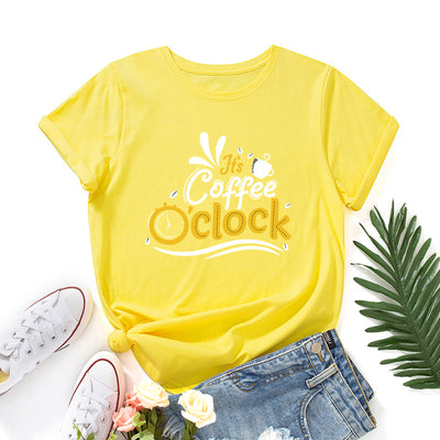 Letter Print Loose Round Neck Short Sleeve T-shirt
