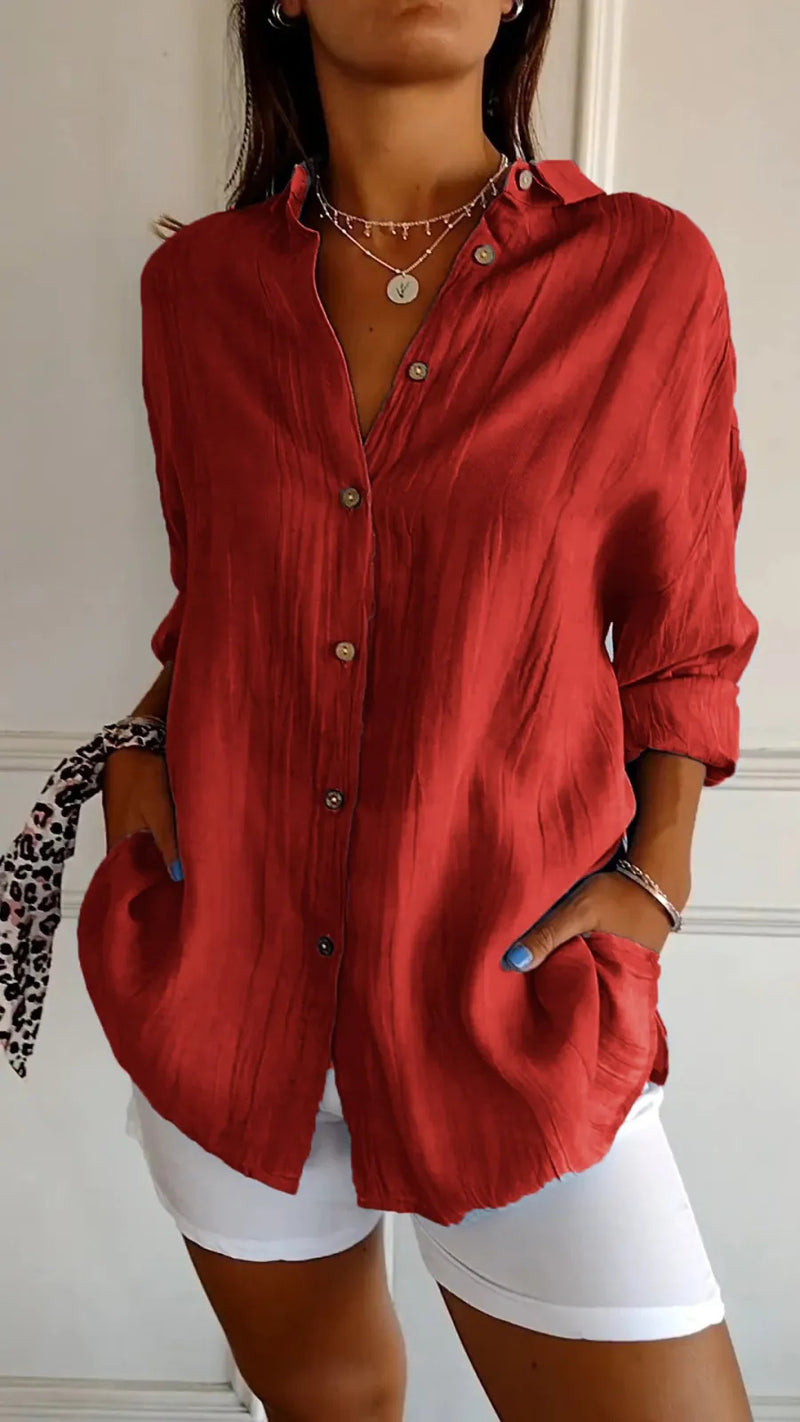Pleated Elegance Lapel Shirt