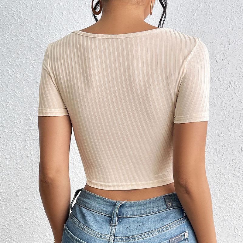 Trendy Square Neck Lace-Up Tee