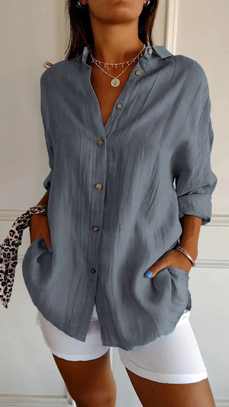 Pleated Elegance Lapel Shirt