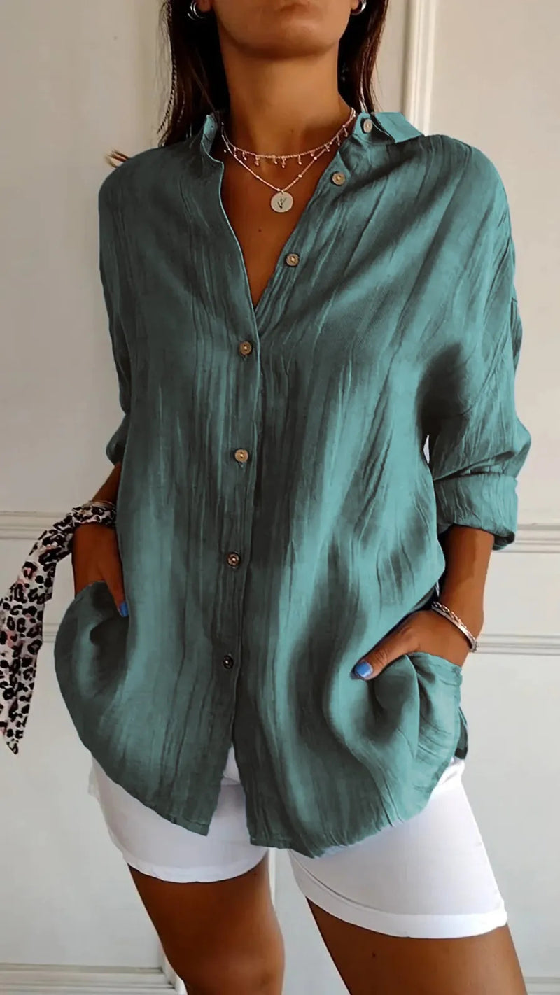 Pleated Elegance Lapel Shirt