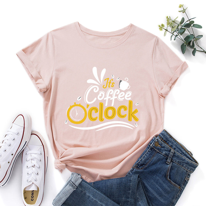 Letter Print Loose Round Neck Short Sleeve T-shirt