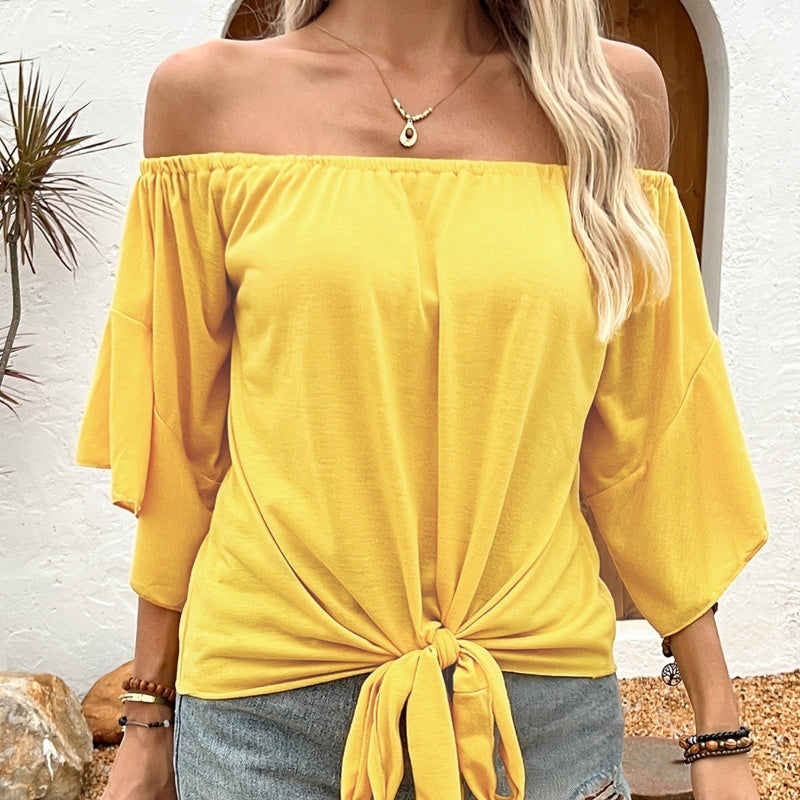 Trendy Solid Off-Shoulder Tee