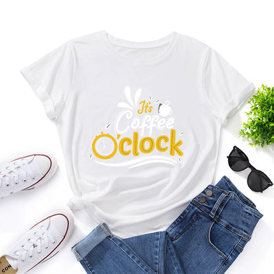 Letter Print Loose Round Neck Short Sleeve T-shirt