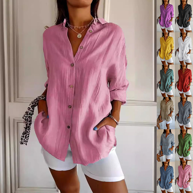 Pleated Elegance Lapel Shirt
