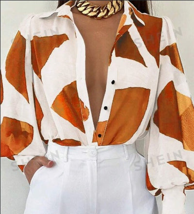 Trendy Lantern Sleeve Printed Top