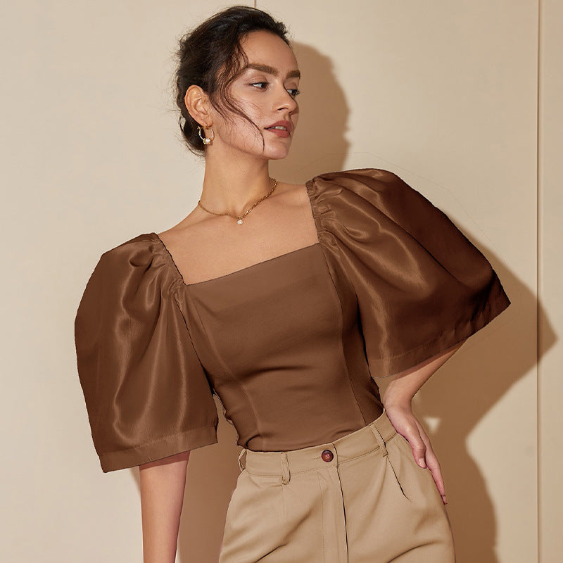 Retro Elegance Square Neck Top