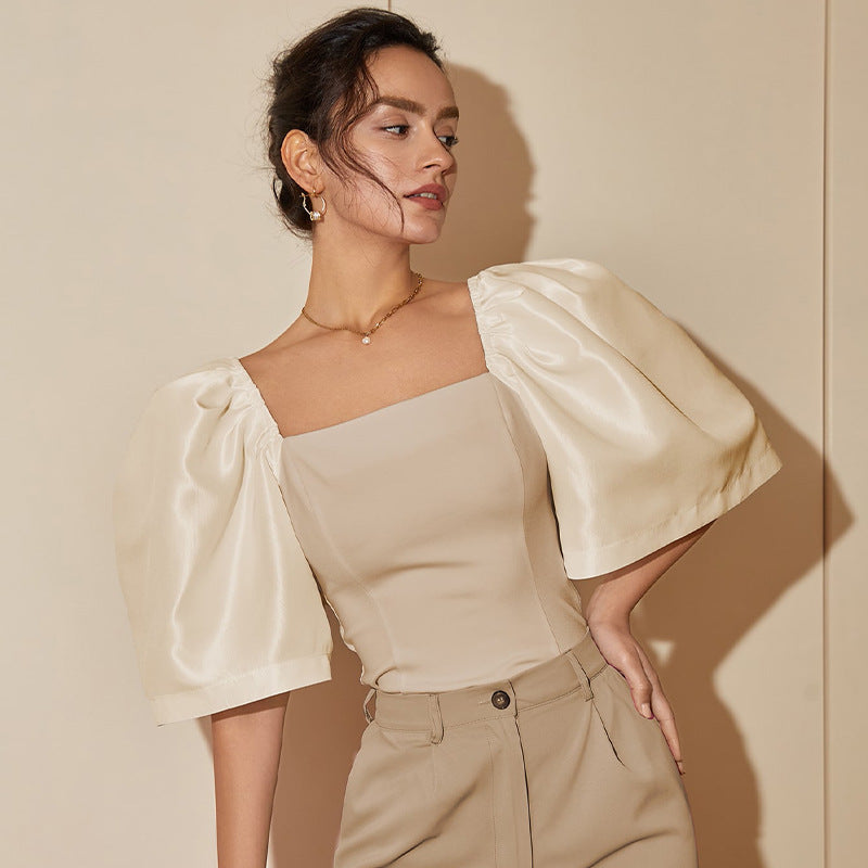 Retro Elegance Square Neck Top