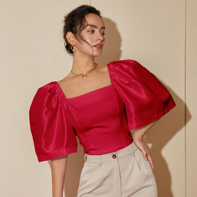 Retro Elegance Square Neck Top