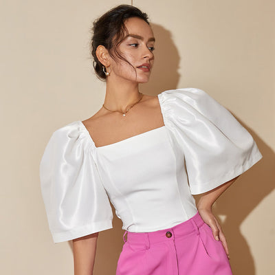 Retro Elegance Square Neck Top