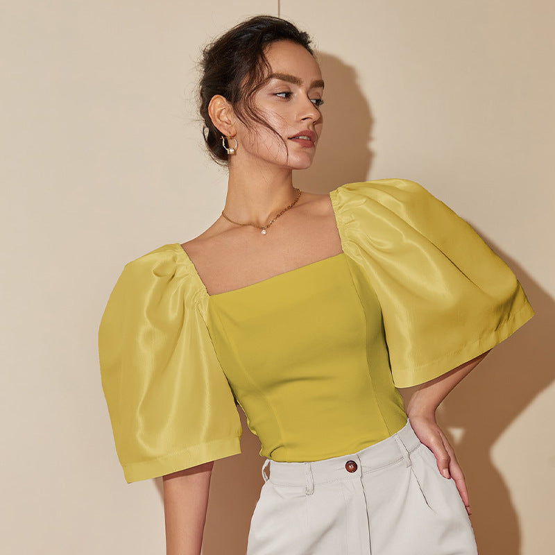 Retro Elegance Square Neck Top