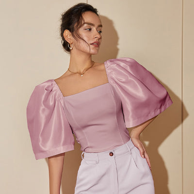 Retro Elegance Square Neck Top