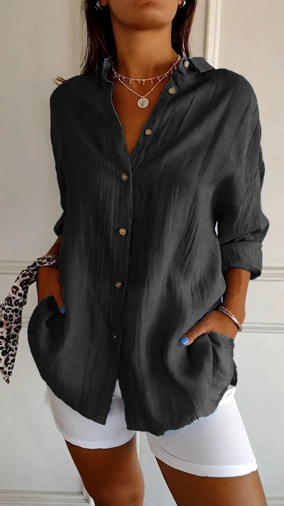 Pleated Elegance Lapel Shirt