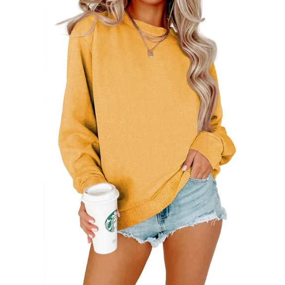 Solid Crew Neck Long Sleeve Hoodie