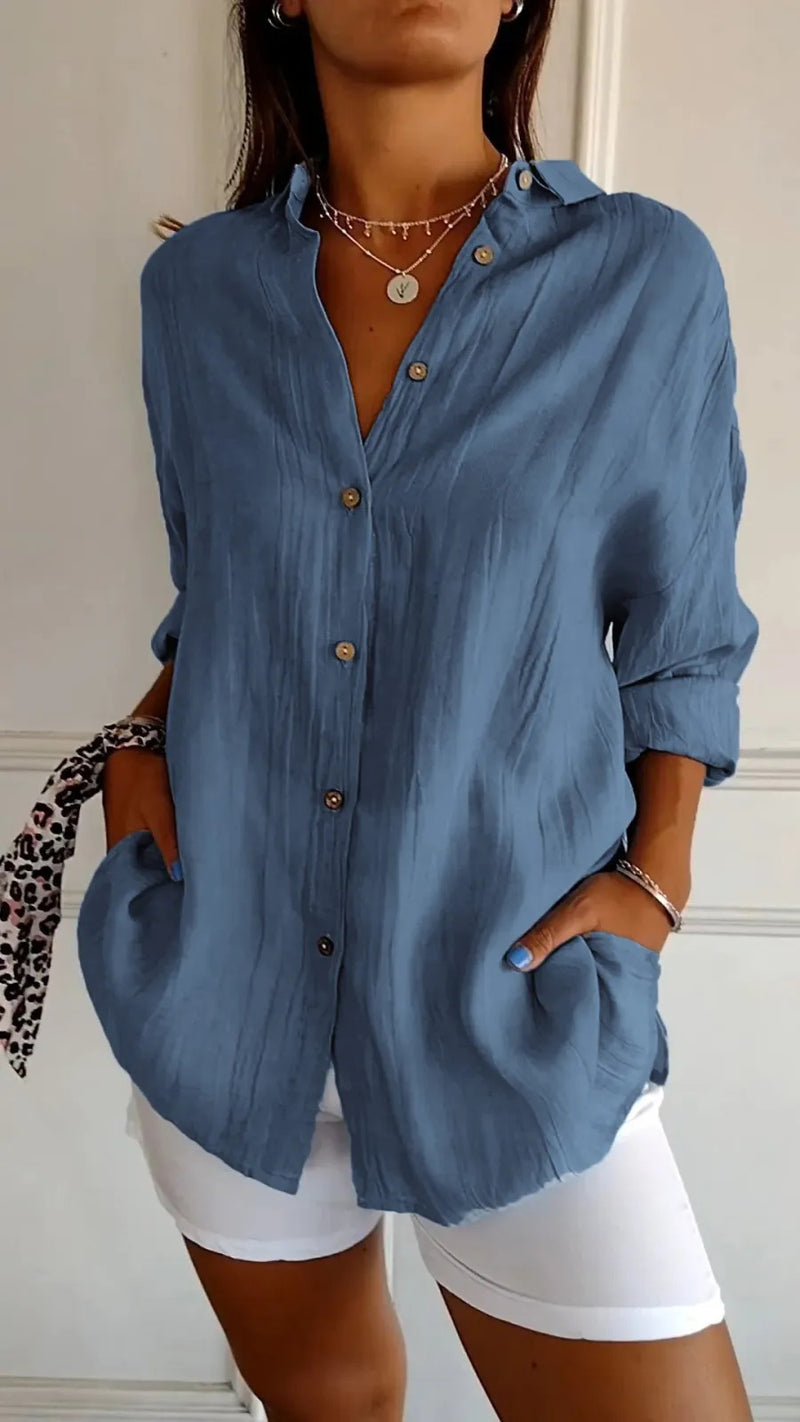 Pleated Elegance Lapel Shirt