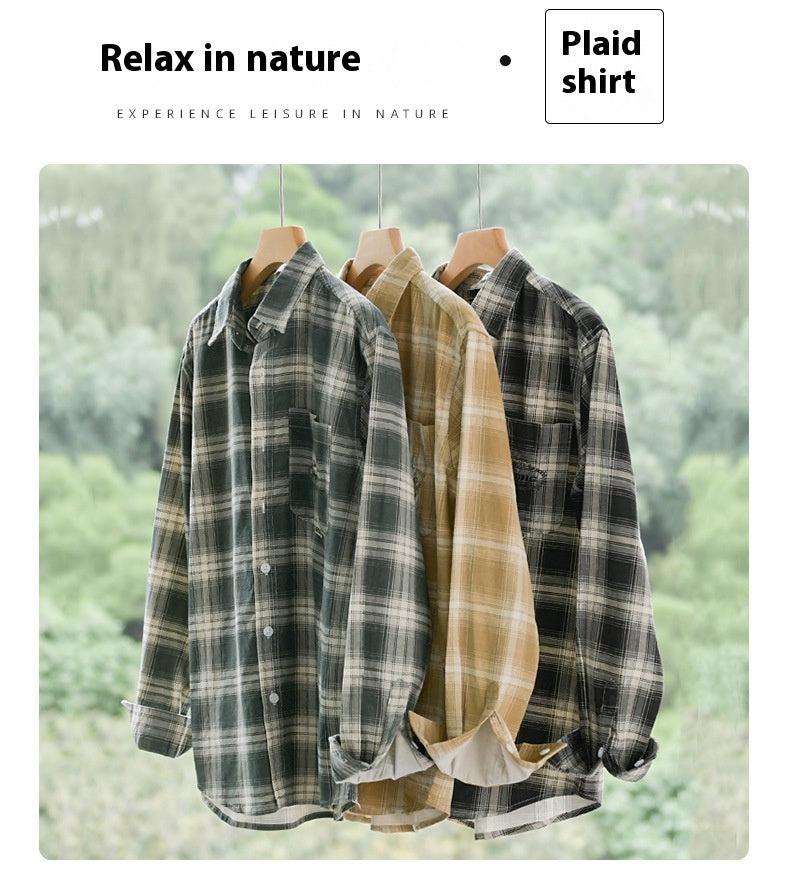 Retro Brushed Cotton Plaid Shirt