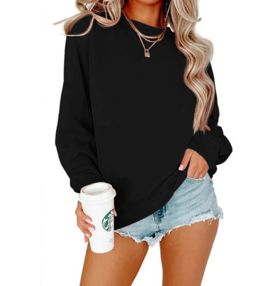 Solid Crew Neck Long Sleeve Hoodie