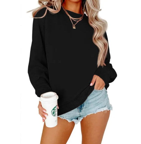 Solid Crew Neck Long Sleeve Hoodie