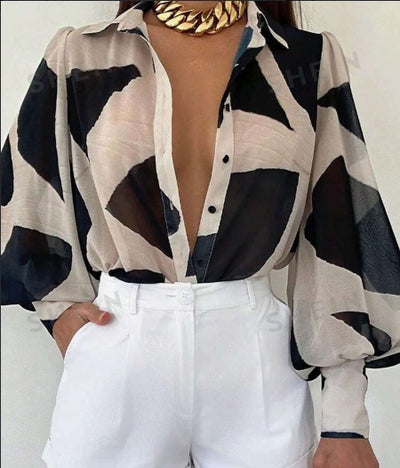 Trendy Lantern Sleeve Printed Top
