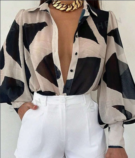 Trendy Lantern Sleeve Printed Top
