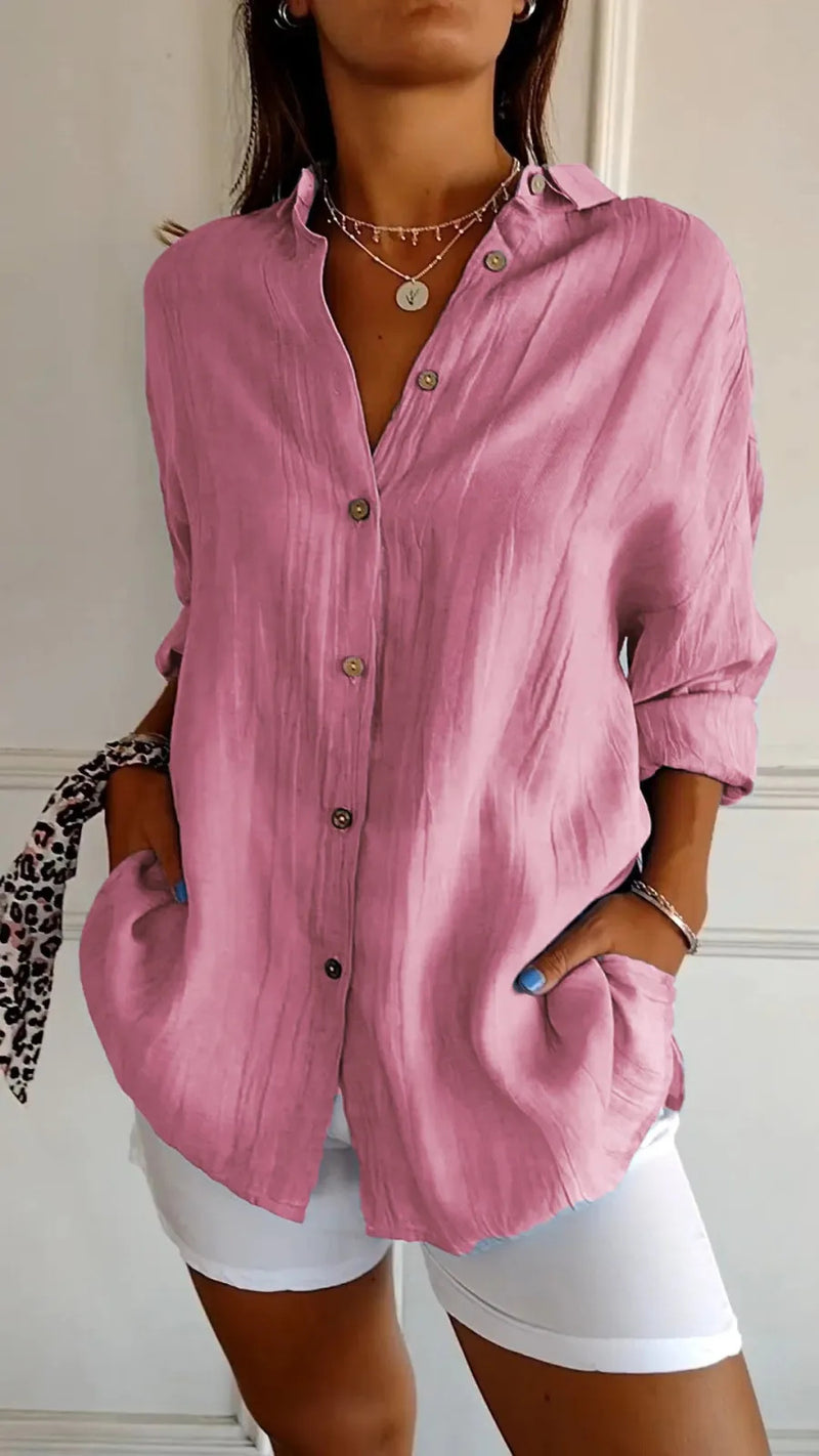 Pleated Elegance Lapel Shirt