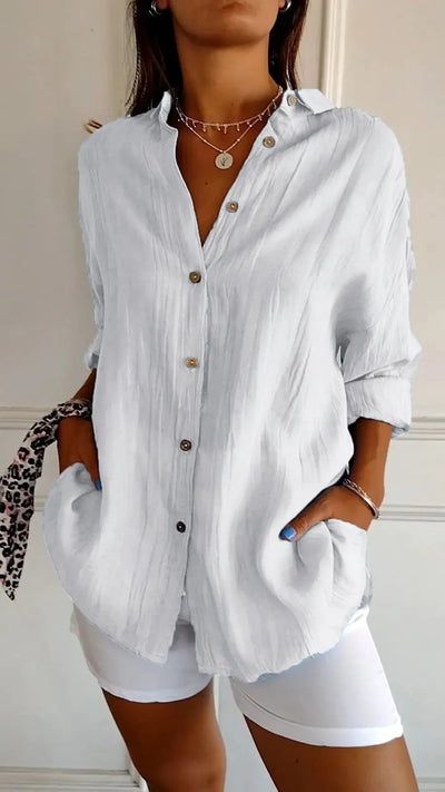 Pleated Elegance Lapel Shirt